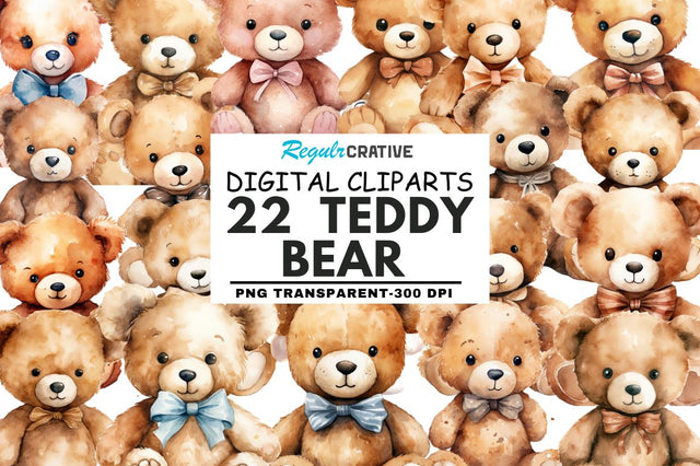 Watercolor Teddy Bear Clipart bundle Sublimation Regulrcrative 