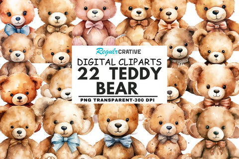 Watercolor Teddy Bear Clipart bundle Sublimation Regulrcrative 
