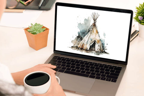 Watercolor Teepee Clipart Bundle Sublimation Regulrcrative 