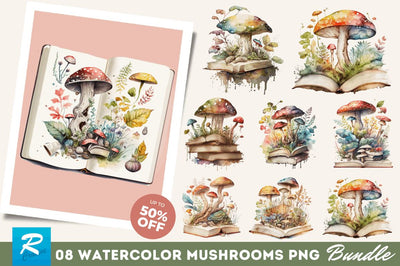 Watercolor The Book of Mushrooms Clipart Bundle Sublimation Regulrcrative 
