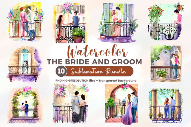 Watercolor The Bride and Groom Sublimation Bundle Sublimation Regulrcrative 