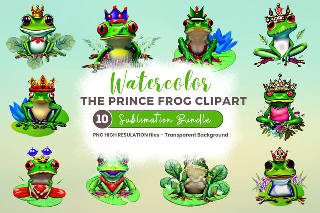 Watercolor The Prince Frog Clipart Bundle Sublimation Regulrcrative 