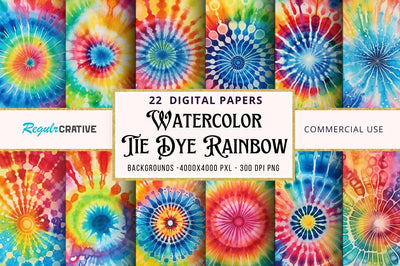 Watercolor Tie Dye Rainbow bundle Sublimation Regulrcrative 