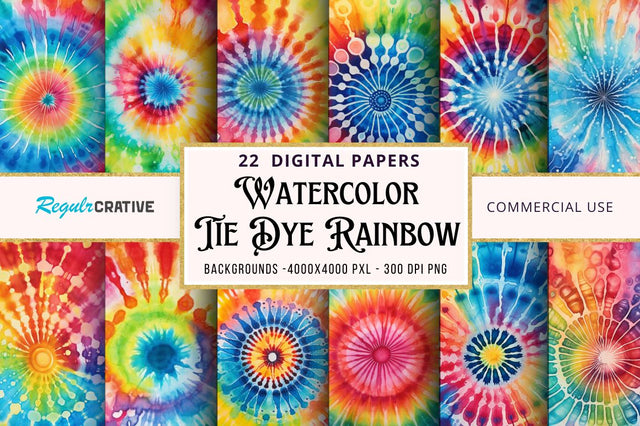 Watercolor Tie Dye Rainbow bundle Sublimation Regulrcrative 