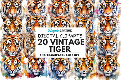 Watercolor Tiger Clipart Bundle Sublimation Regulrcrative 