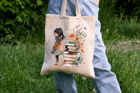 Watercolor Tiny Girl and Books Clipart Bundle Sublimation Regulrcrative 
