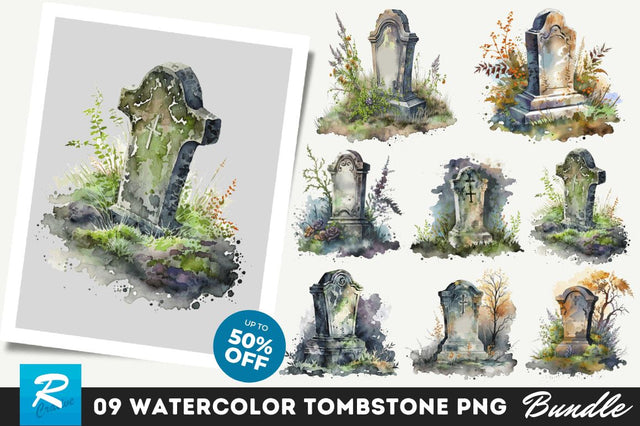 Watercolor Tombstone Clipart Bundle Sublimation Regulrcrative 