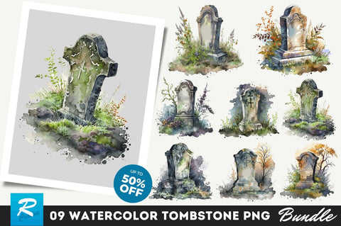 Watercolor Tombstone Clipart Bundle Sublimation Regulrcrative 