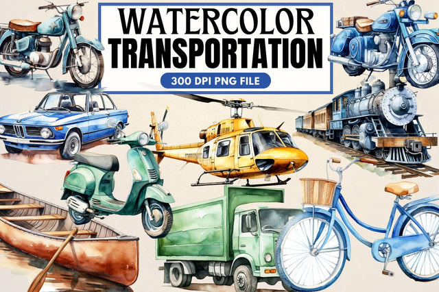 Watercolor Transportation Clipart Sublimation Regulrcrative 
