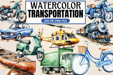 Watercolor Transportation Clipart Sublimation Regulrcrative 