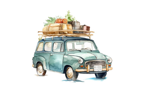 Watercolor Travel Car Clipart Bundle Sublimation Regulrcrative 