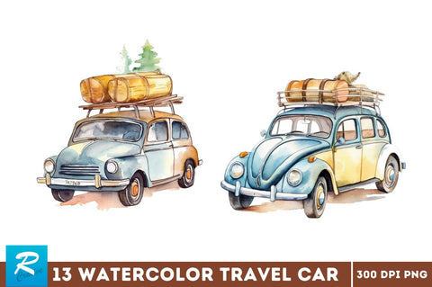 Watercolor Travel Car Clipart Bundle Sublimation Regulrcrative 