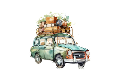 Watercolor Travel Car Clipart Bundle Sublimation Regulrcrative 