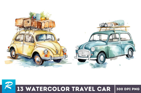 Watercolor Travel Car Clipart Bundle Sublimation Regulrcrative 