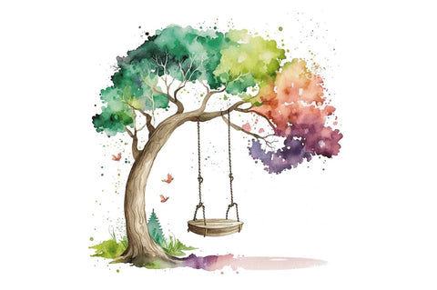 Watercolor Tree Swings Clipart Bundle Sublimation Regulrcrative 