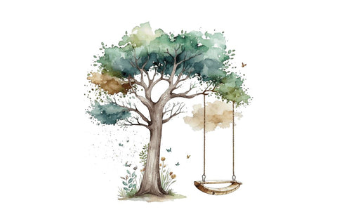 Watercolor Tree Swings Clipart Bundle Sublimation Regulrcrative 