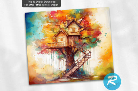 Watercolor Treehouse 20 oz / 30 oz Tumbler PNG Sublimation Regulrcrative 