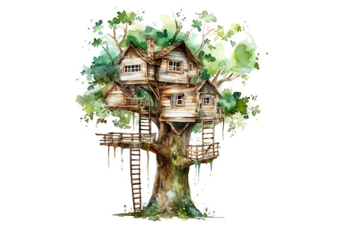 Watercolor Treehouse Clipart Bundle Sublimation Regulrcrative 
