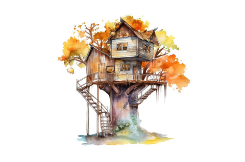 Watercolor Treehouse Clipart Bundle Sublimation Regulrcrative 