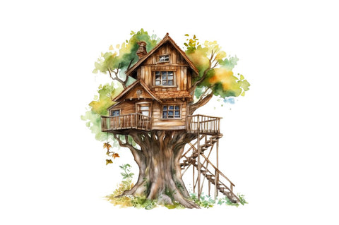 Watercolor Treehouse Clipart Bundle Sublimation Regulrcrative 