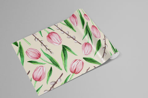 Watercolor tulip pattern. Spring digital paper Digital Pattern Yustaf Art Store 