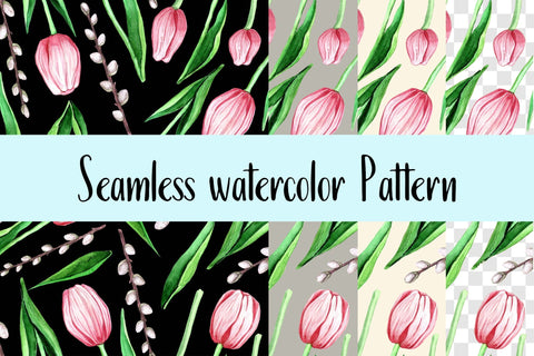 Watercolor tulip pattern. Spring digital paper Digital Pattern Yustaf Art Store 