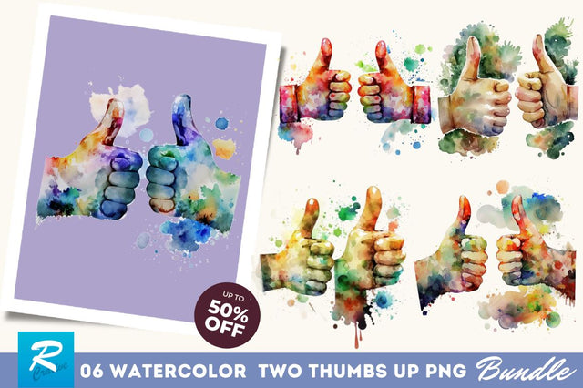 Watercolor Two Thumbs Up Clipart Bundle Sublimation Regulrcrative 