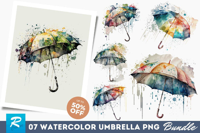 Watercolor Umbrella Clipart Bundle Sublimation Regulrcrative 