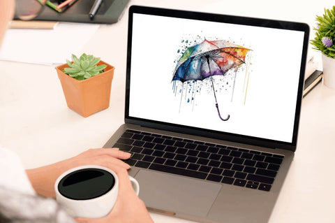 Watercolor Umbrella Clipart Bundle Sublimation Regulrcrative 