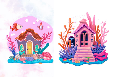 Watercolor Underwater House Clipart Bundle Sublimation Regulrcrative 