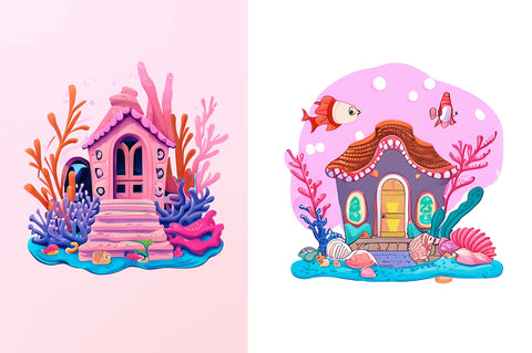 Watercolor Underwater House Clipart Bundle Sublimation Regulrcrative 