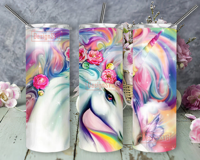 Watercolor Unicorn Rainbow Tumbler Wrap, Unicorn 20oz Skinny Tumbler, Unicorn Floral Tumbler Png, Unicorn Sublimation Design, Digital Download Sublimation DesignSVG 