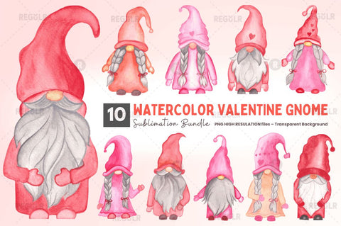 Watercolor Valentine Gnome Clipart Bundle Sublimation Regulrcrative 