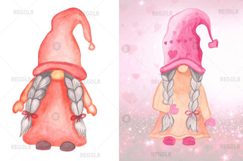 Watercolor Valentine Gnome Clipart Bundle Sublimation Regulrcrative 