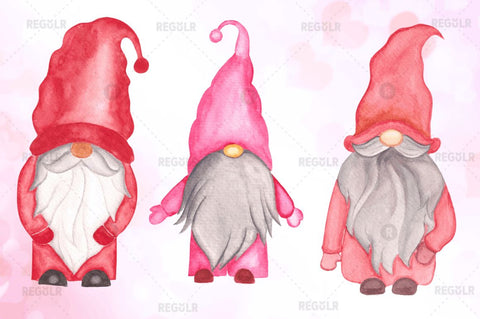 Watercolor Valentine Gnome Clipart Bundle Sublimation Regulrcrative 