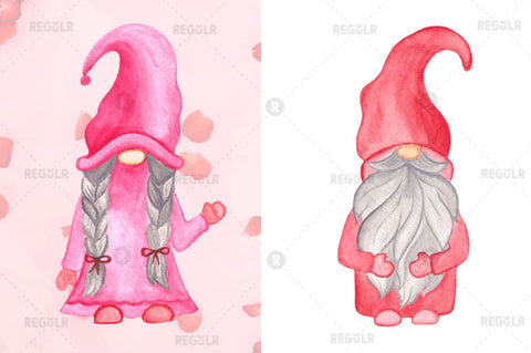 Watercolor Valentine Gnome Clipart Bundle Sublimation Regulrcrative 