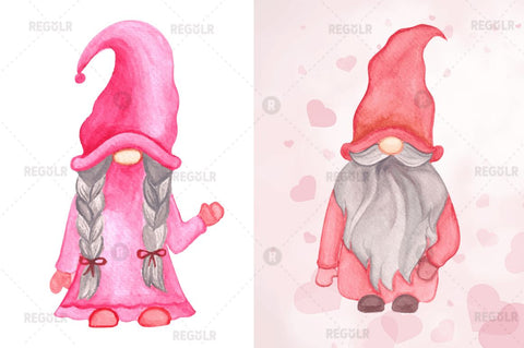 Watercolor Valentine Gnome Clipart Bundle Sublimation Regulrcrative 