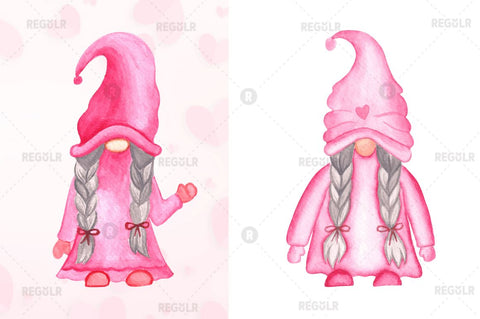 Watercolor Valentine Gnome Clipart Bundle Sublimation Regulrcrative 
