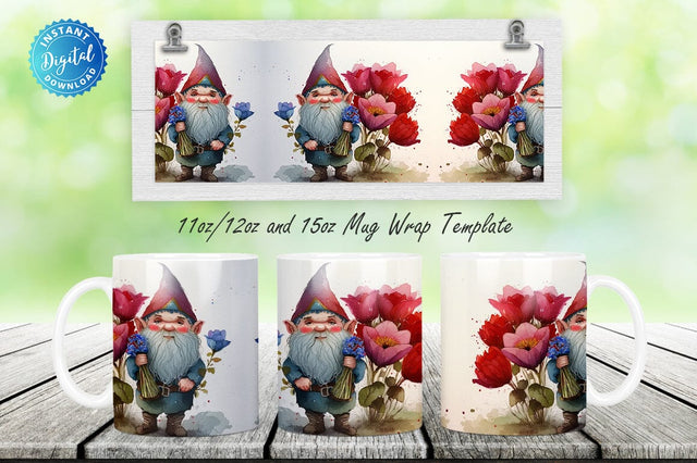 Watercolor Valentine Gnome Flowers 11, 12 & 15 Oz Mug Sublimation Sublimation Regulrcrative 