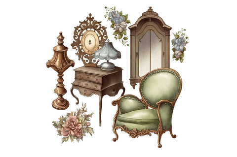 Watercolor Victorian Furniture Bundle Sublimation Regulrcrative 