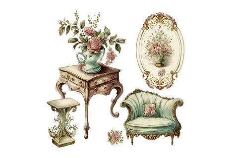 Watercolor Victorian Furniture Bundle Sublimation Regulrcrative 
