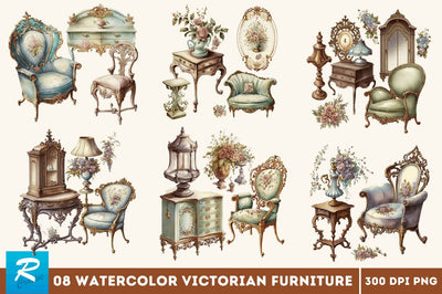 Watercolor Victorian Furniture Bundle Sublimation Regulrcrative 