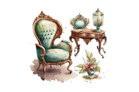 Watercolor Victorian Furniture Bundle Sublimation Regulrcrative 