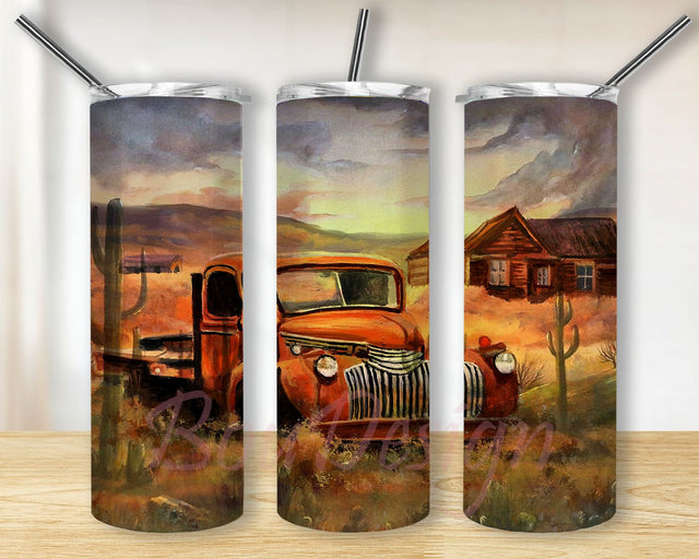 Watercolor Vintage Truck 20oz Skinny Tumbler Sublimation Designs, Old Truck Tumbler Png File Sublimation BouDesign 