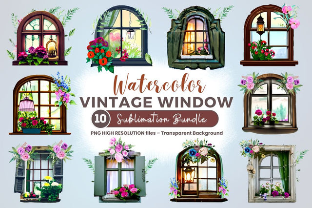 Watercolor Vintage Window Sublimation Bundle Sublimation Regulrcrative 