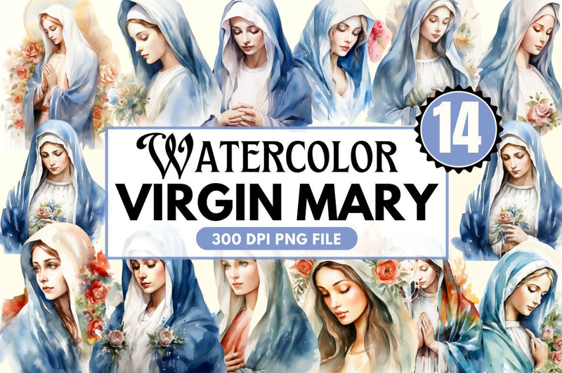 Watercolor Virgin Mary Clipart Bundle Sublimation Regulrcrative 