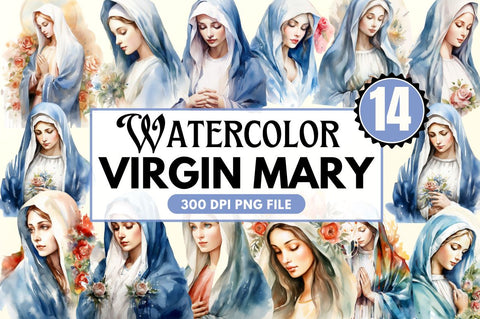 Watercolor Virgin Mary Clipart Bundle Sublimation Regulrcrative 