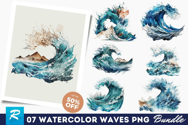 Watercolor Waves Clipart Bundle Sublimation Regulrcrative 