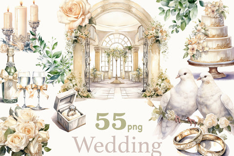 Watercolor Wedding Clipart Bundle | Bridal Illustration Set SVG GlamArtZhanna 