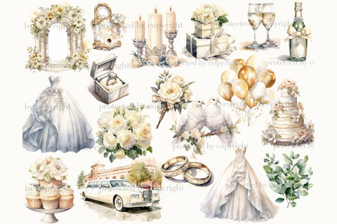 Watercolor Wedding Clipart Bundle | Bridal Illustration Set SVG GlamArtZhanna 